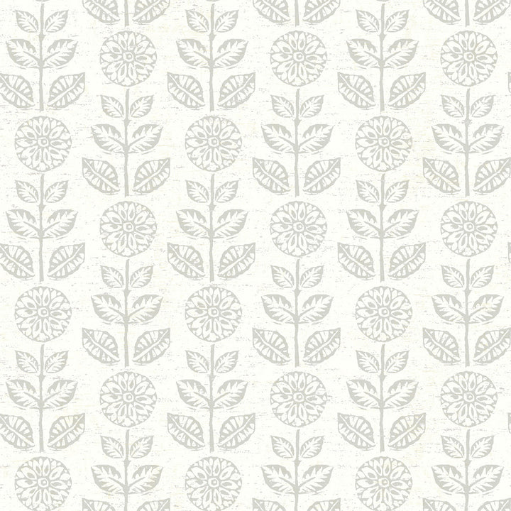 Dolly Taupe Folk Floral Wallpaper by Brewster Designer Fresh Start Kitchen & Bath Covers about 56.4 square feet 20.5-in by 33-ft long roll Prepasted 20.5 - Swanky Fabrics -