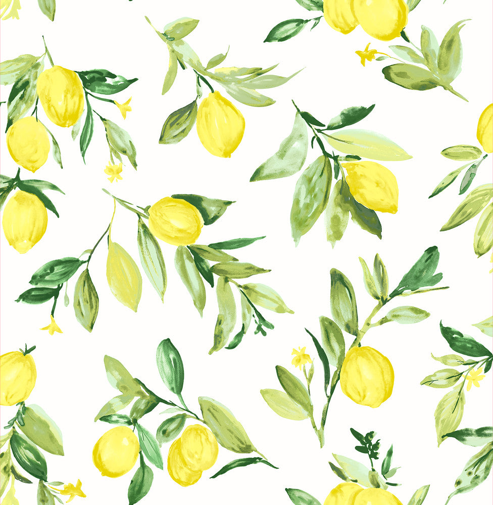 Limon Chartreuse Fruit Wallpaper by Brewster Designer Fresh Start Kitchen & Bath Covers about 56.4 square feet 20.5-in by 33-ft long roll Unpasted 20.9 - Swanky Fabrics -