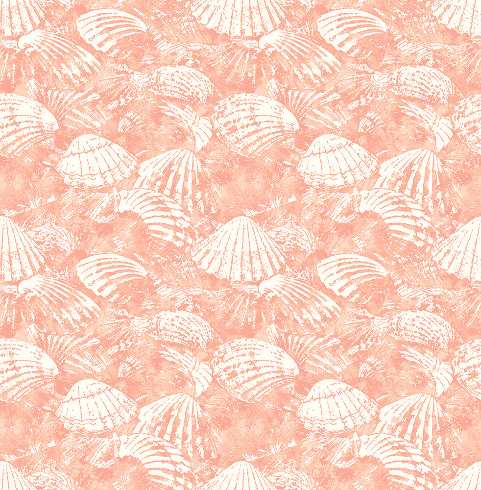 Surfside Coral Shells Wallpaper by Brewster Designer Fresh Start Kitchen & Bath Covers about 56.4 square feet 20.5-in by 33-ft long roll Unpasted 10.4 - Swanky Fabrics -