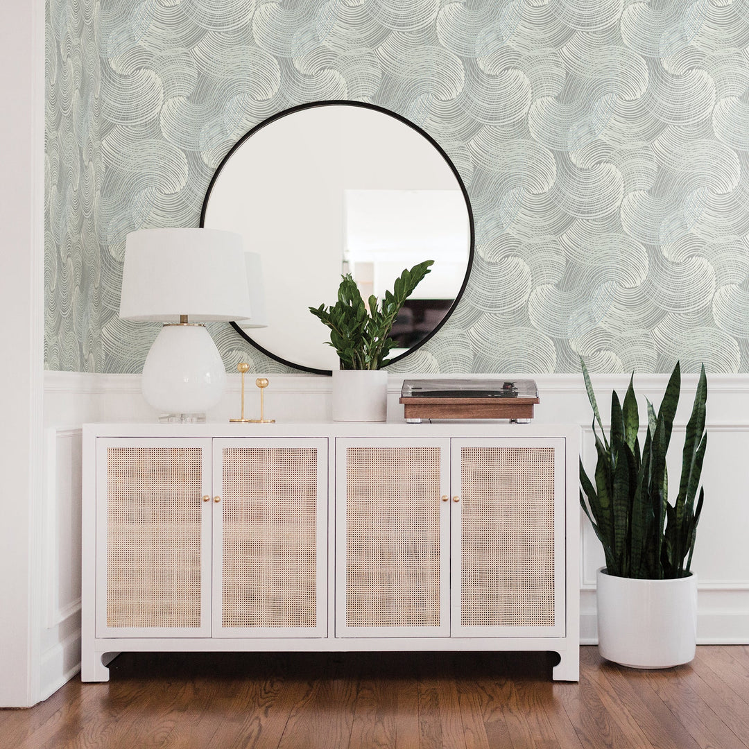 Karson Teal Swirling Geometric Wallpaper by A-Street Prints Designer