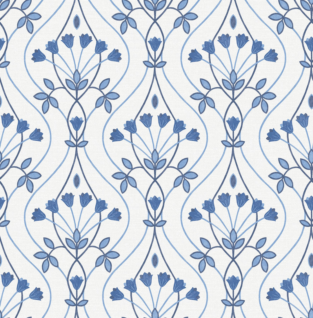 Dard Blue Tulip Ogee Wallpaper by A-Street Prints Designer