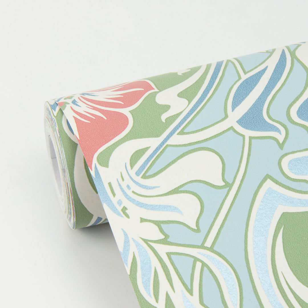 Mucha Light Blue Botanical Ogee Wallpaper by A-Street Prints Designer