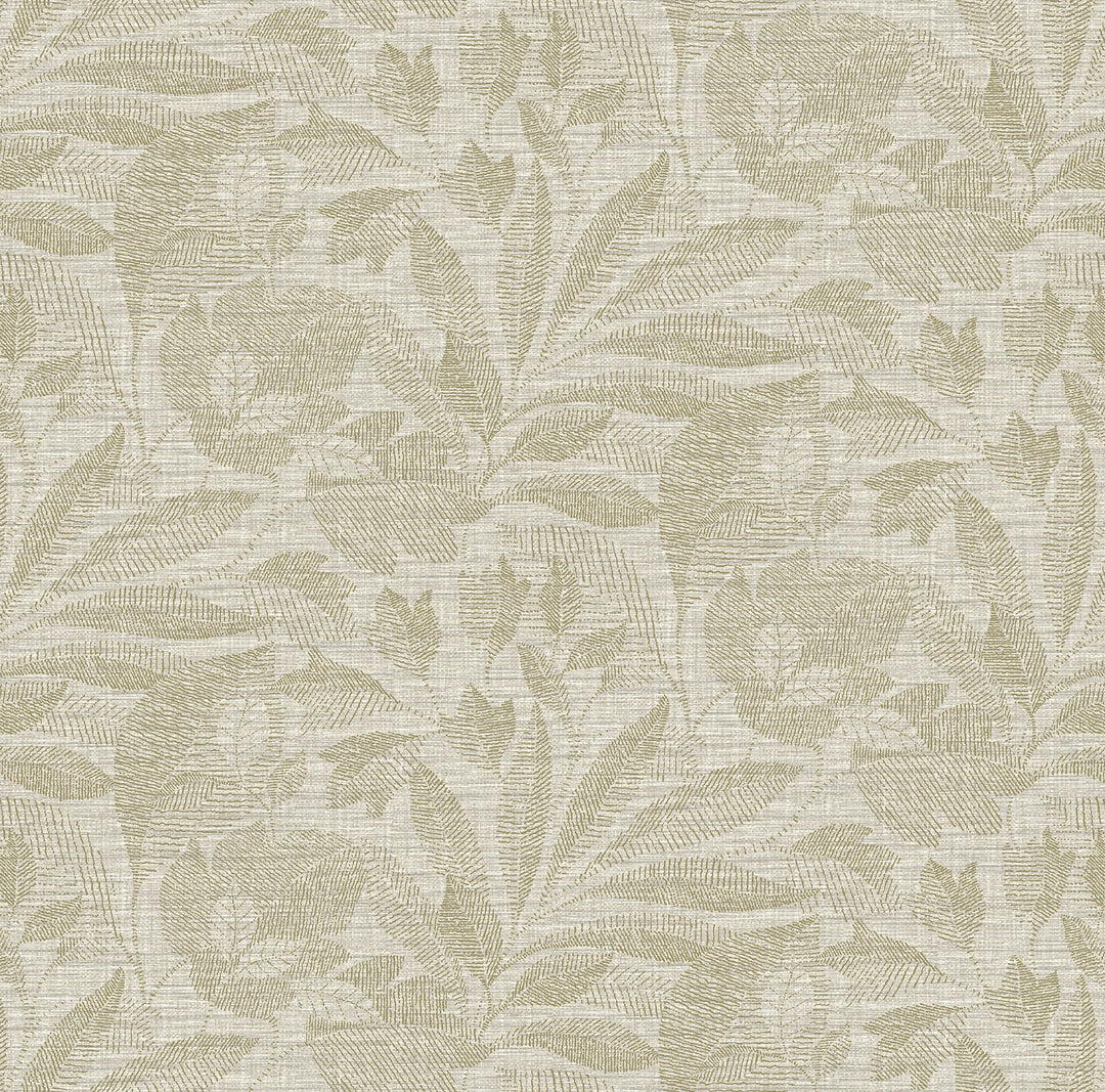 Lei Neutral Etched Leaves Wallpaper by A-Street Prints Designer