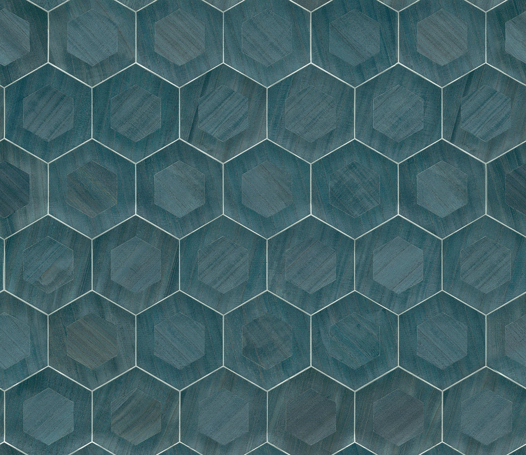 Shunan Blue Veneer Inlay Wallpaper by A-Street Prints Designer