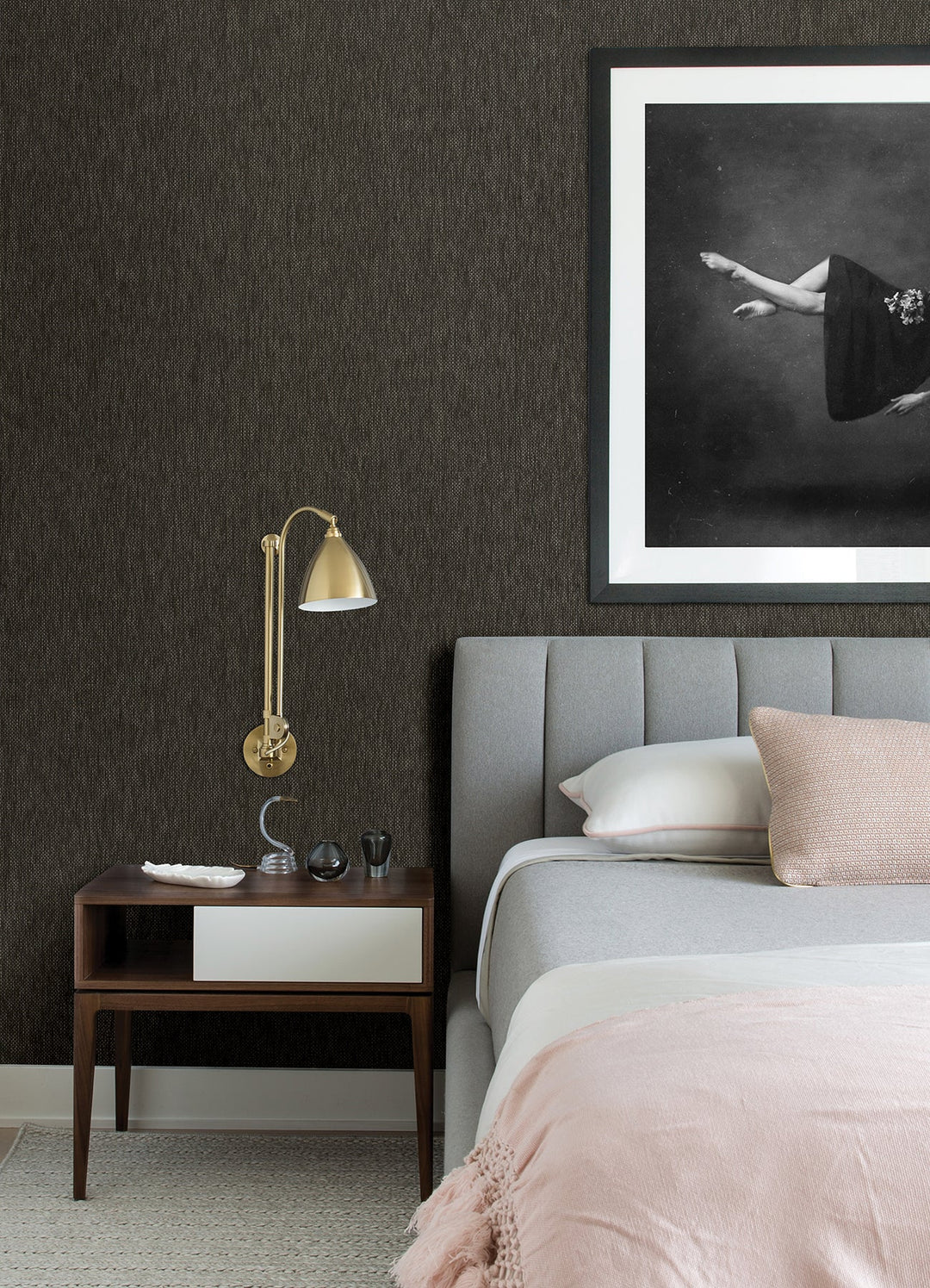 Jia Charcoal Paper Weave Grasscloth Wallpaper by A-Street Prints Designer