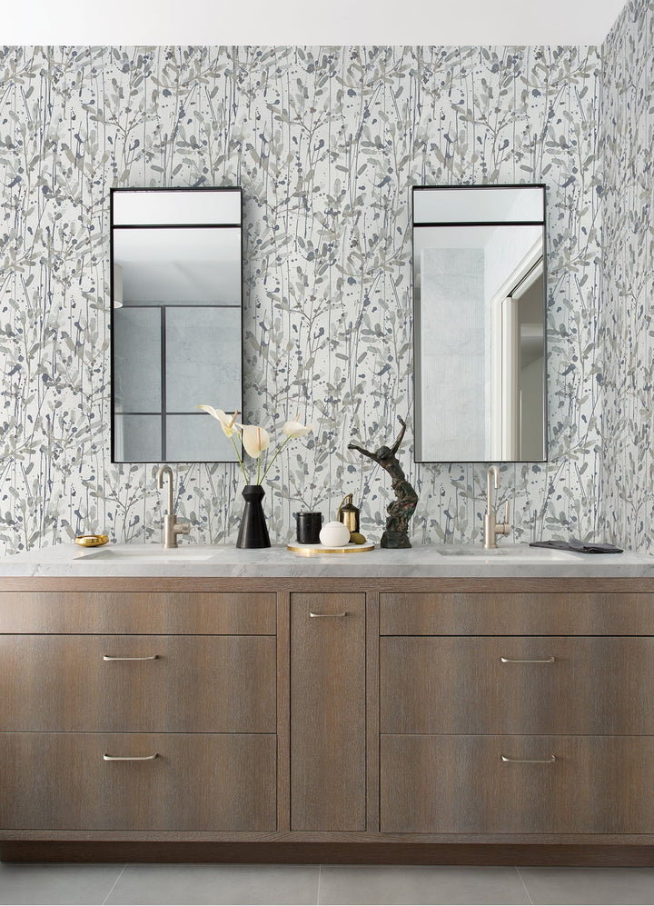 Leandra Grey Floral Trail Wallpaper by A-Street Prints Designer