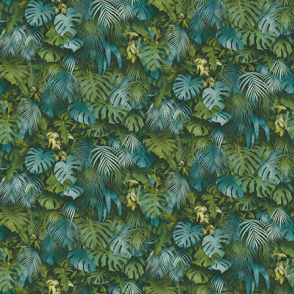 Luana Blue Tropical Forest Wallpaper by Advantage Designer Bali Covers about 57.8 square feet 21-in by 33-ft long roll Unpasted 20.8 - Swanky Fabrics -