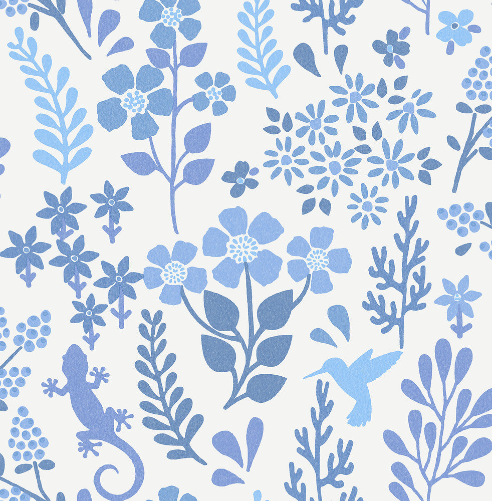 Karina Blue Meadow Wallpaper by Advantage Designer Splash Covers about 56.4 square feet 20.5-in by 33-ft long roll Unpasted 10.4 - Swanky Fabrics -