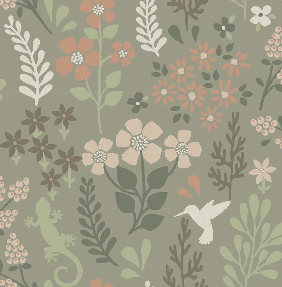 Karina Green Meadow Wallpaper by Advantage Designer Splash Covers about 56.4 square feet 20.5-in by 33-ft long roll Unpasted 10.4 - Swanky Fabrics -
