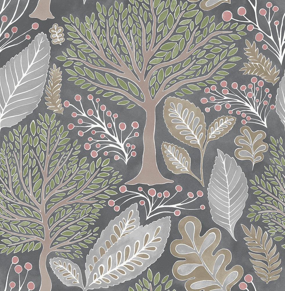 Kiah Grey Forest Wallpaper by Advantage Designer Splash Covers about 56.4 square feet 20.5-in by 33-ft long roll Unpasted 20.9 - Swanky Fabrics -