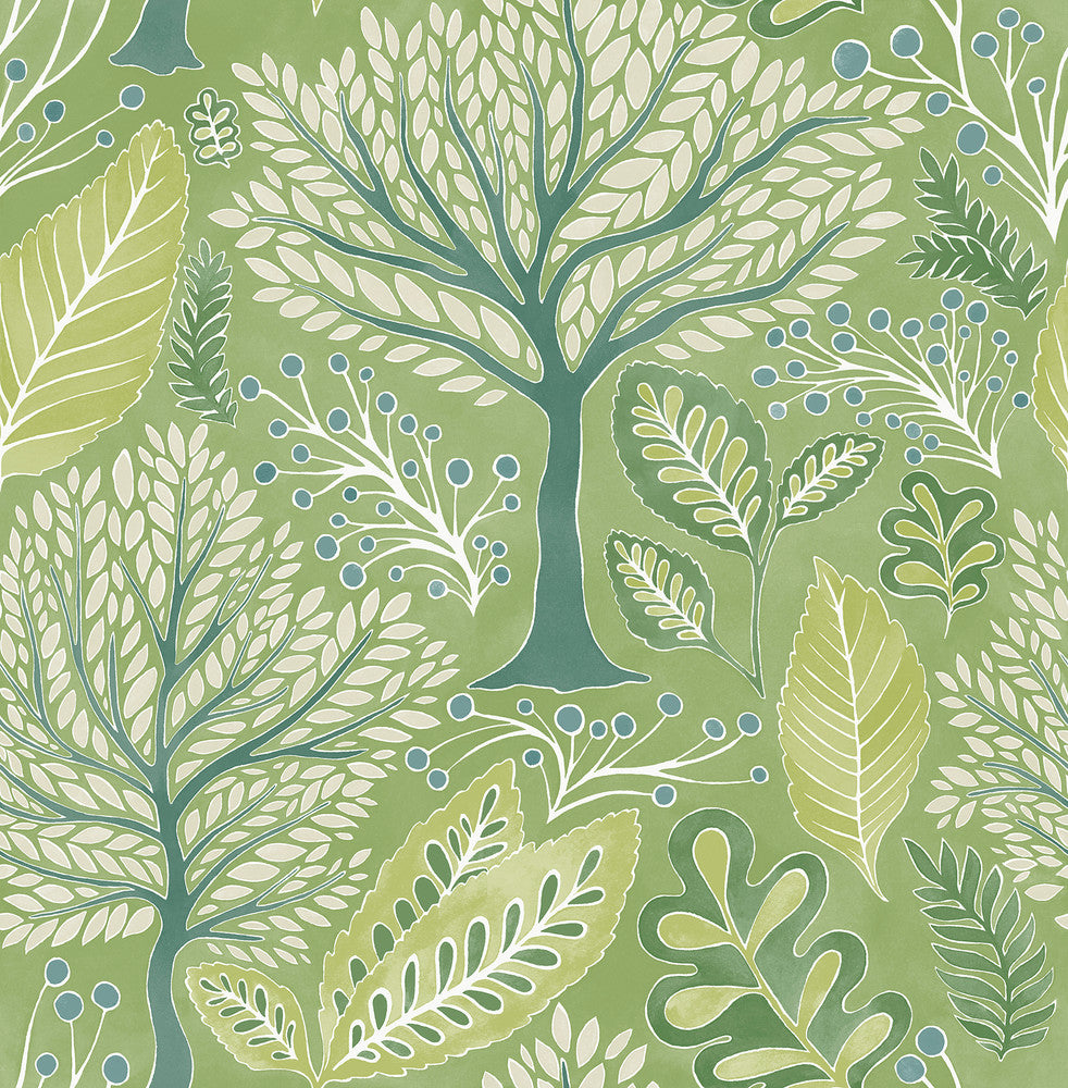 Kiah Green Forest Wallpaper by Advantage Designer Splash Covers about 56.4 square feet 20.5-in by 33-ft long roll Unpasted 20.9 - Swanky Fabrics -