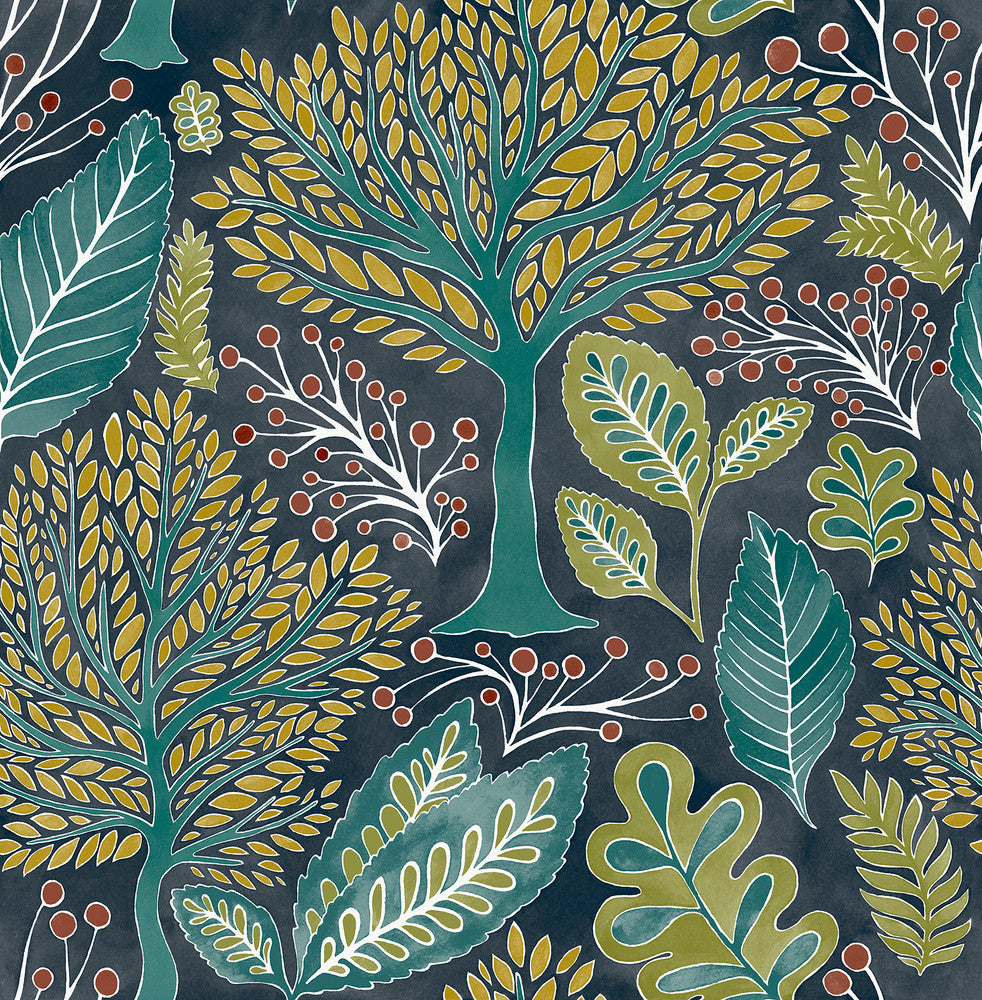 Kiah Blue Forest Wallpaper by Advantage Designer Splash Covers about 56.4 square feet 20.5-in by 33-ft long roll Unpasted 20.9 - Swanky Fabrics -