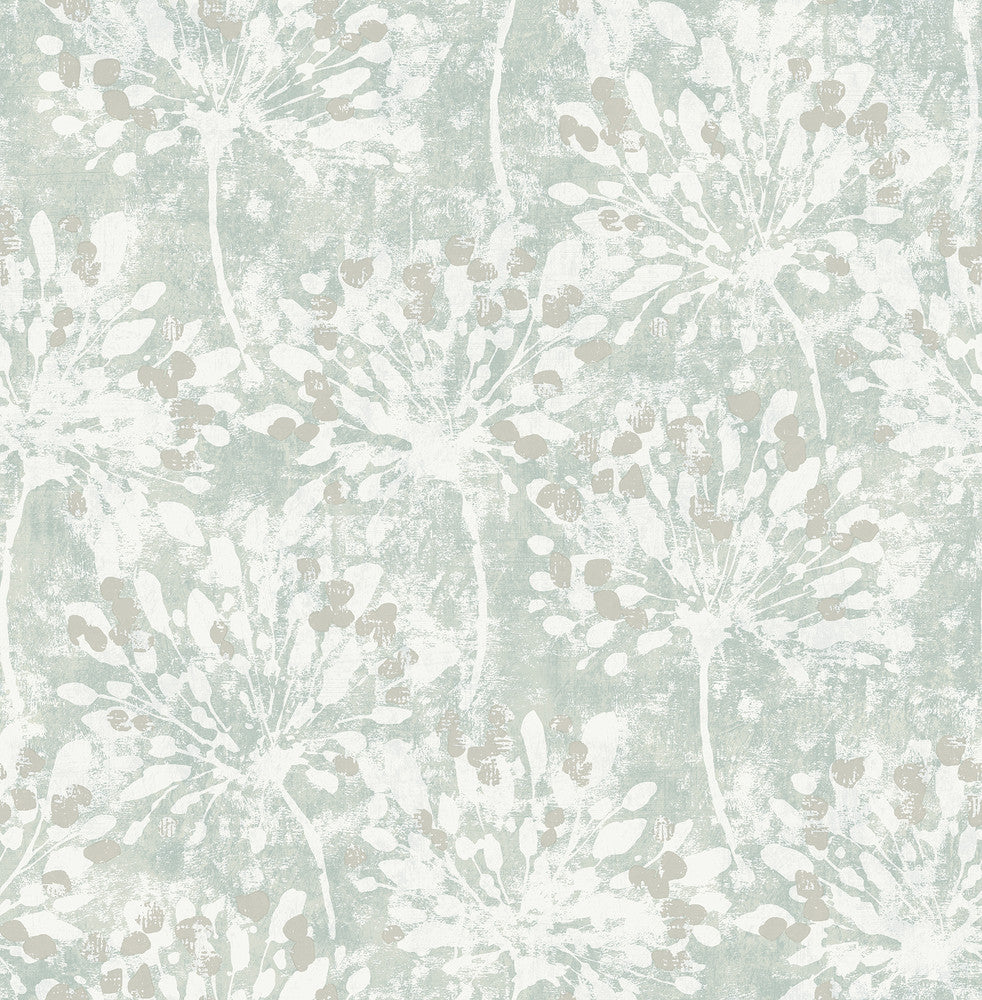 Dori Light Green Painterly Floral Wallpaper by Advantage Designer Splash Covers about 56.4 square feet 20.5-in by 33-ft long roll Unpasted 20.9 - Swanky Fabrics -