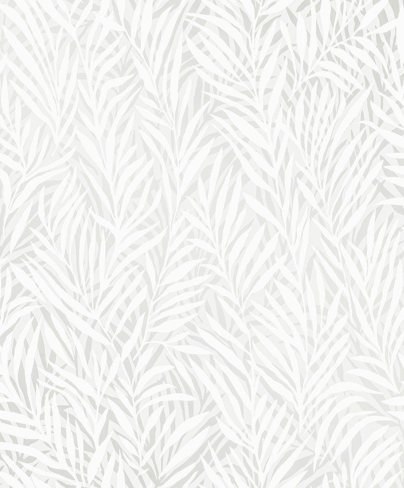 Holzer White Fern Wallpaper by Advantage Designer Splash Covers about 57.5 square feet 20.9-in by 33-ft long roll Unpasted 12.6 - Swanky Fabrics -
