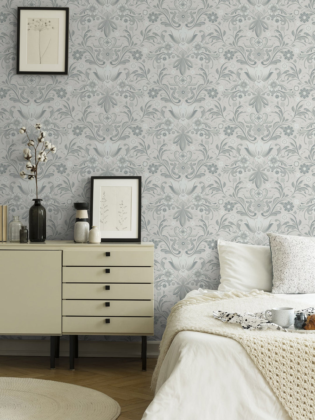 Ostanskar Light Grey Retro Floral Wallpaper by A-Street Prints Designer