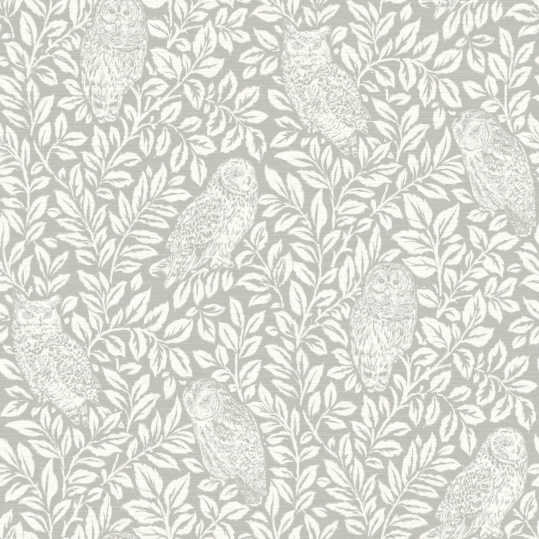Parliament Light Grey Owl Wallpaper by Chesapeake Designer