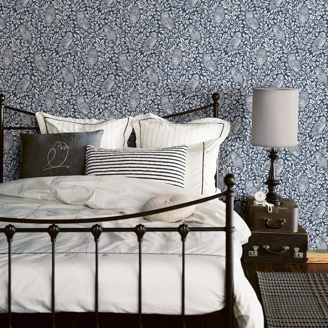 Parliament Navy Owl Wallpaper by Chesapeake Designer