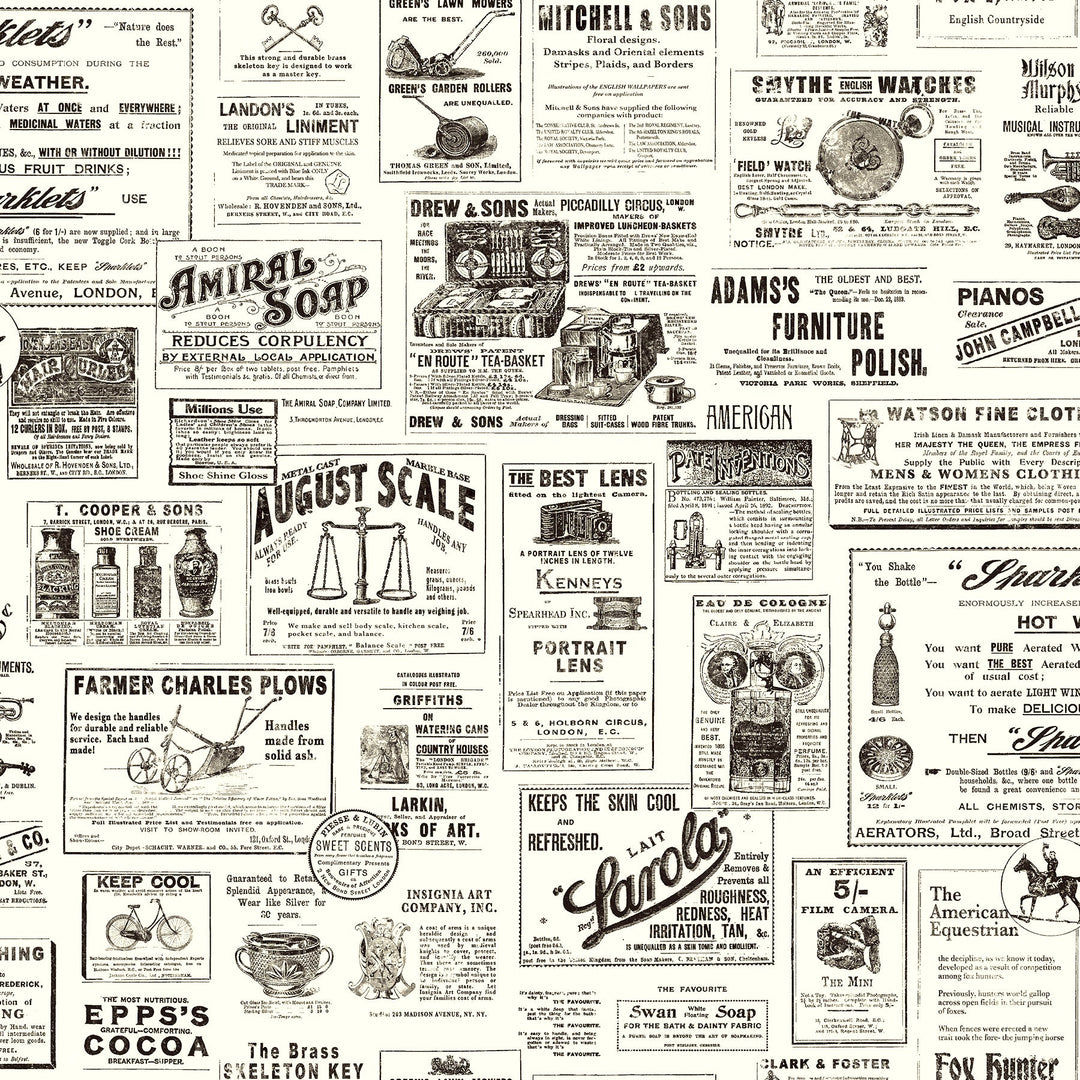 Adamstown Black Newspaper Wallpaper by Chesapeake Designer