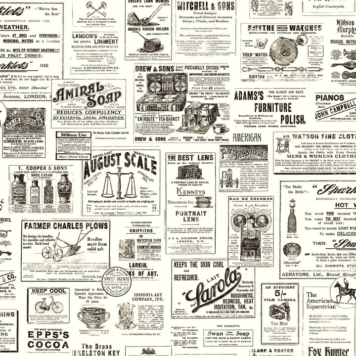 Adamstown Black Newspaper Wallpaper by Chesapeake Designer