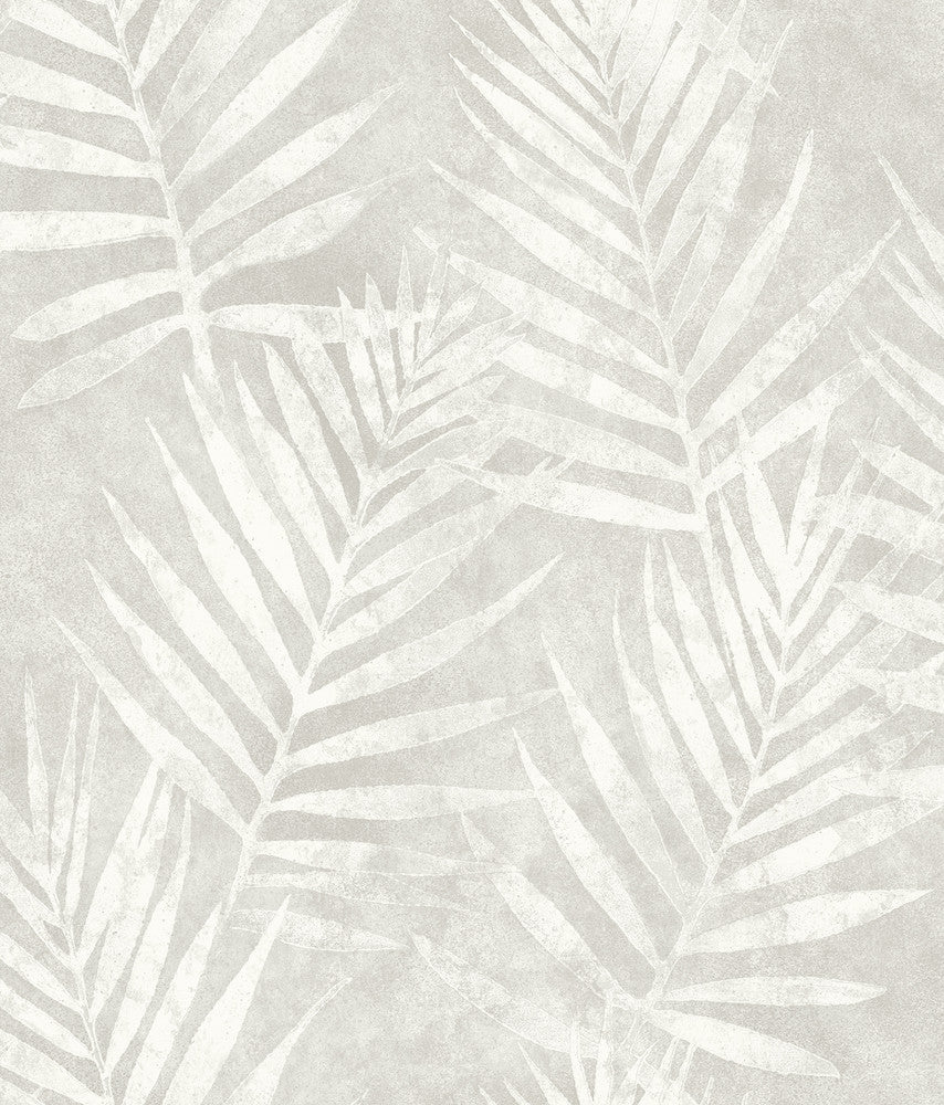 Amador Silver Palm Wallpaper by Chesapeake Designer The Vineyard Covers about 56.4 square feet 20.5-in by 33-ft long roll Prepasted 24 - Swanky Fabrics -