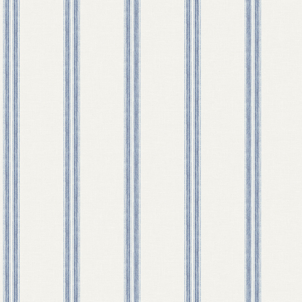 Johnny Navy Stripes Wallpaper by Chesapeake Designer Kindred Covers about 56.4 square feet 20.5-in by 33-ft long roll Prepasted 0 - Swanky Fabrics -