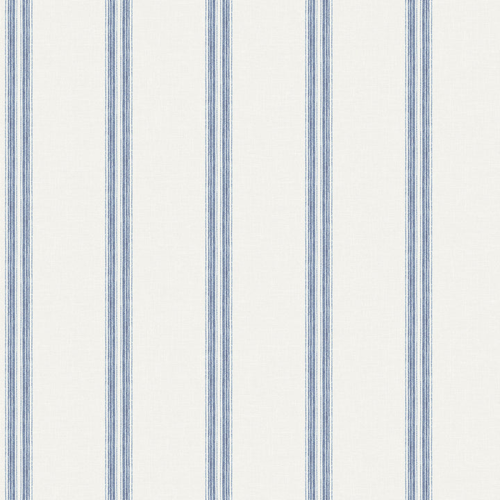 Johnny Navy Stripes Wallpaper by Chesapeake Designer Kindred Covers about 56.4 square feet 20.5-in by 33-ft long roll Prepasted 0 - Swanky Fabrics -