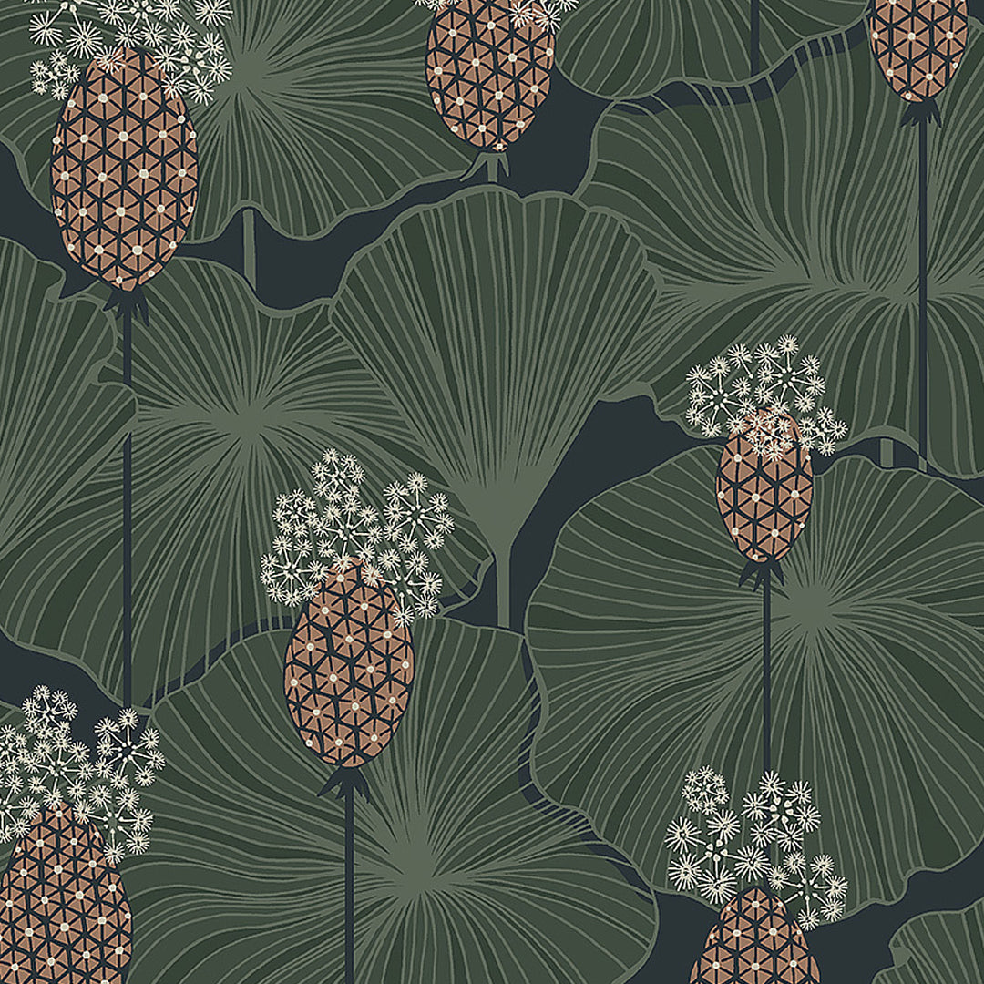Umbrella Leaves Navy 3119 by Schumacher Designer Wallcovering