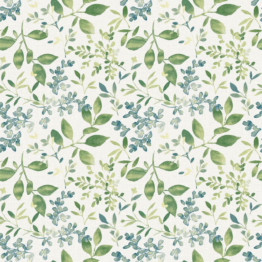 Tinker Green Woodland Botanical Wallpaper by Chesapeake Designer Flora & Fauna Covers about 56.4 square feet 20.5-in by 33-ft long roll Prepasted 10.5 - Swanky Fabrics -