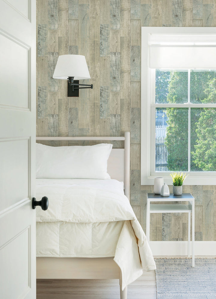 Chebacco Taupe Wood Planks Wallpaper by Chesapeake Designer
