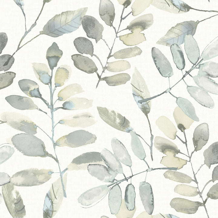 Pinnate Grey Leaves Wallpaper by Chesapeake Designer Thoreau Covers about 56.4 square feet 20.5-in by 33-ft long roll Prepasted 20.5 - Swanky Fabrics -