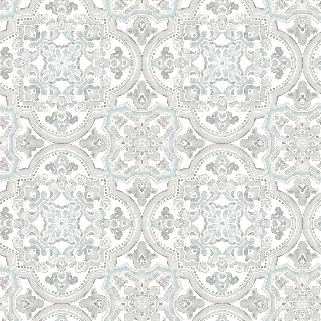 Concord Aqua Medallion Wallpaper by Chesapeake Designer