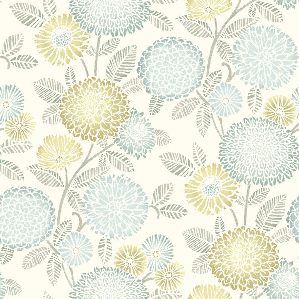 Zalipie Lime Floral Trail Wallpaper by Chesapeake Designer Kinfolk Covers about 56.4 square feet 20.5-in by 33-ft long roll Prepasted 20.5 - Swanky Fabrics -