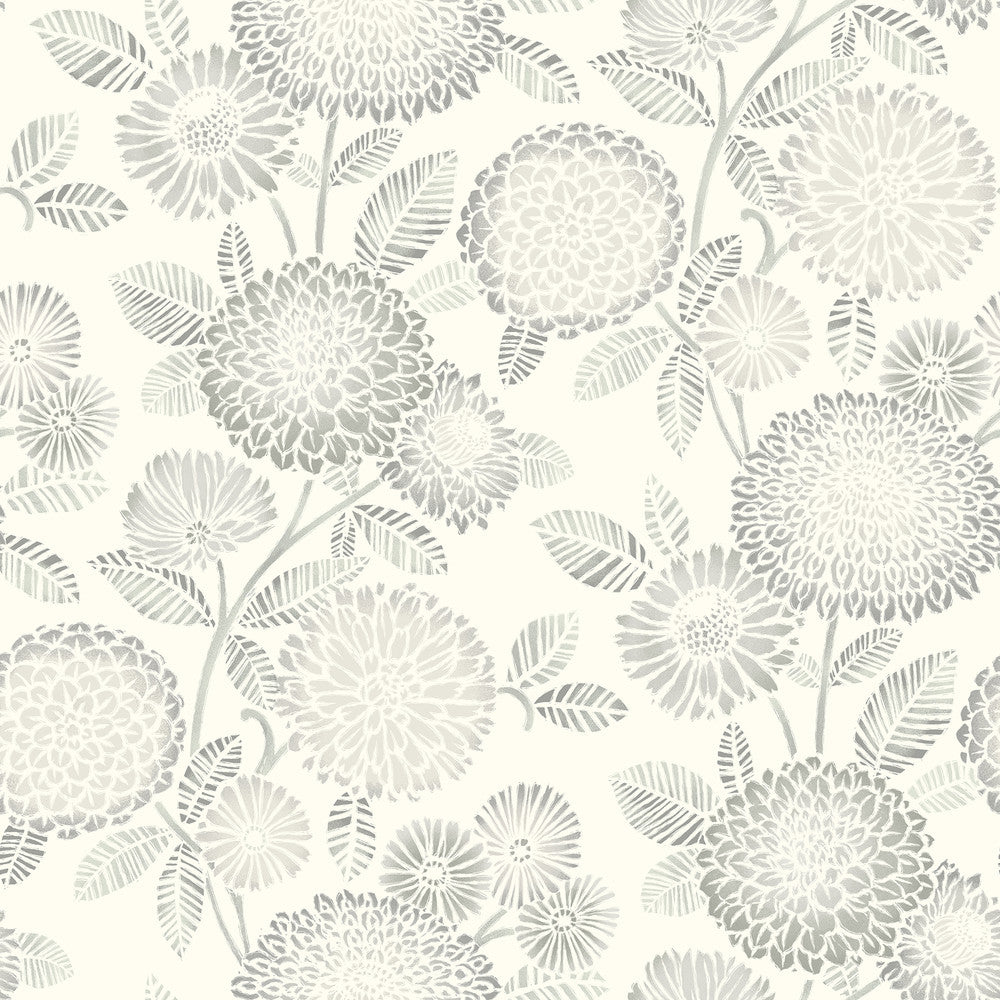 Zalipie Grey Floral Trail Wallpaper by Chesapeake Designer Kinfolk Covers about 56.4 square feet 20.5-in by 33-ft long roll Prepasted 20.5 - Swanky Fabrics -