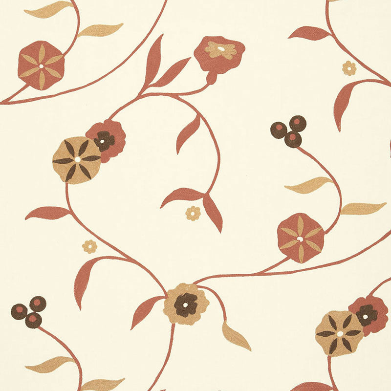 Indira Embroidery Spice 3438001 by Schumacher Designer Fabric PERENNIAL FAVORITES COTTON 100% INDIA MARTINDALE 12,000 </p><p>Repeat: Horizontal: 19" (48CM) and Vertical: 26" (66CM) 57 - Swanky Fabrics -
