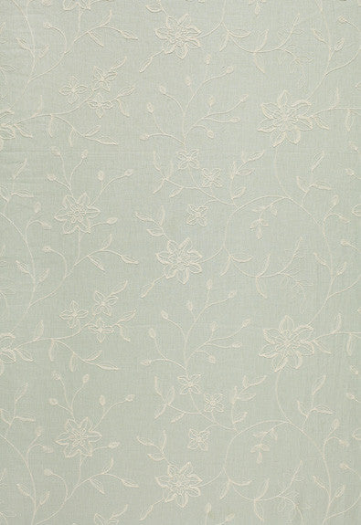 Georgia Linen Embroidery Aqua 3491000 by Schumacher Designer Fabric Chroma 100% Linen Wyzenbeek 10,000 Horizontal: 26 and Vertical: 19.5 52 - Swanky Fabrics -