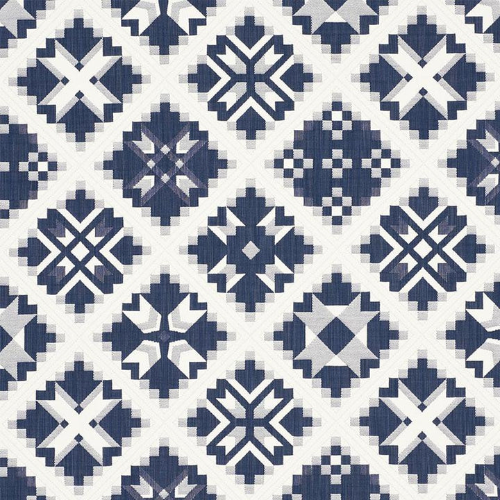 Tristan Patchwork Indigo 76760 by Schumacher Designer Fabric New Americana - Swanky Fabrics -