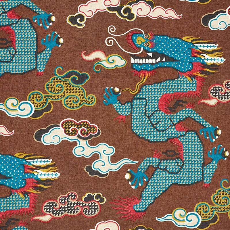 Magical Ming Dragon Brown 178592 by Schumacher Designer Fabric Johnson Hartig 18.0" - Swanky Fabrics -