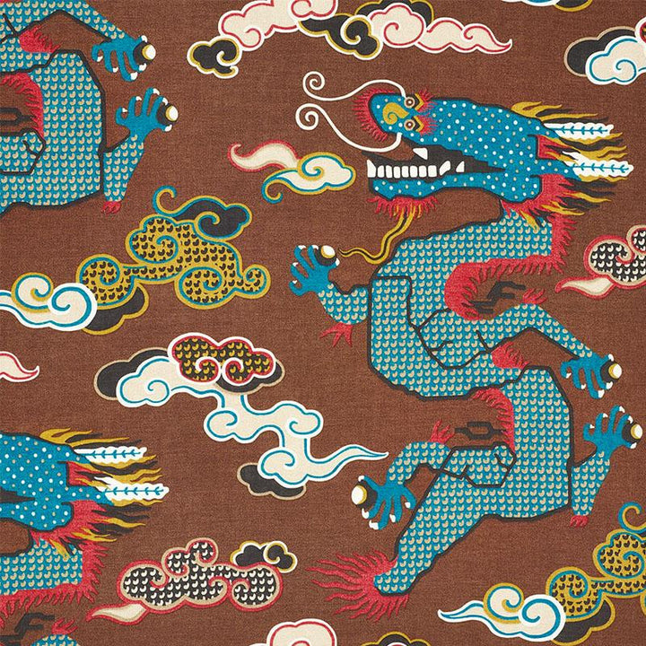 Magical Ming Dragon Brown 178592 by Schumacher Designer Fabric Johnson Hartig 18.0" - Swanky Fabrics -