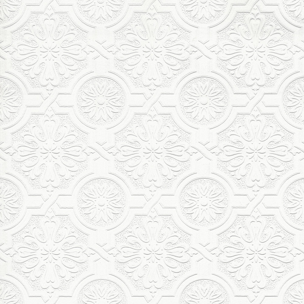 Victorian Tin Ceiling White Paintable Wallpaper by Brewster Designer PaintWorks Covers about 57.5 square feet 20.9-in by 33-ft long roll Prepasted 5 - Swanky Fabrics -