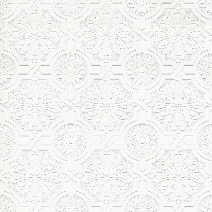 Victorian Tin Ceiling White Paintable Wallpaper by Brewster Designer PaintWorks Covers about 57.5 square feet 20.9-in by 33-ft long roll Prepasted 5 - Swanky Fabrics -