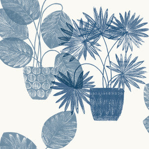 Aida Blue Potted Plant Wallpaper by A-Street Prints Designer