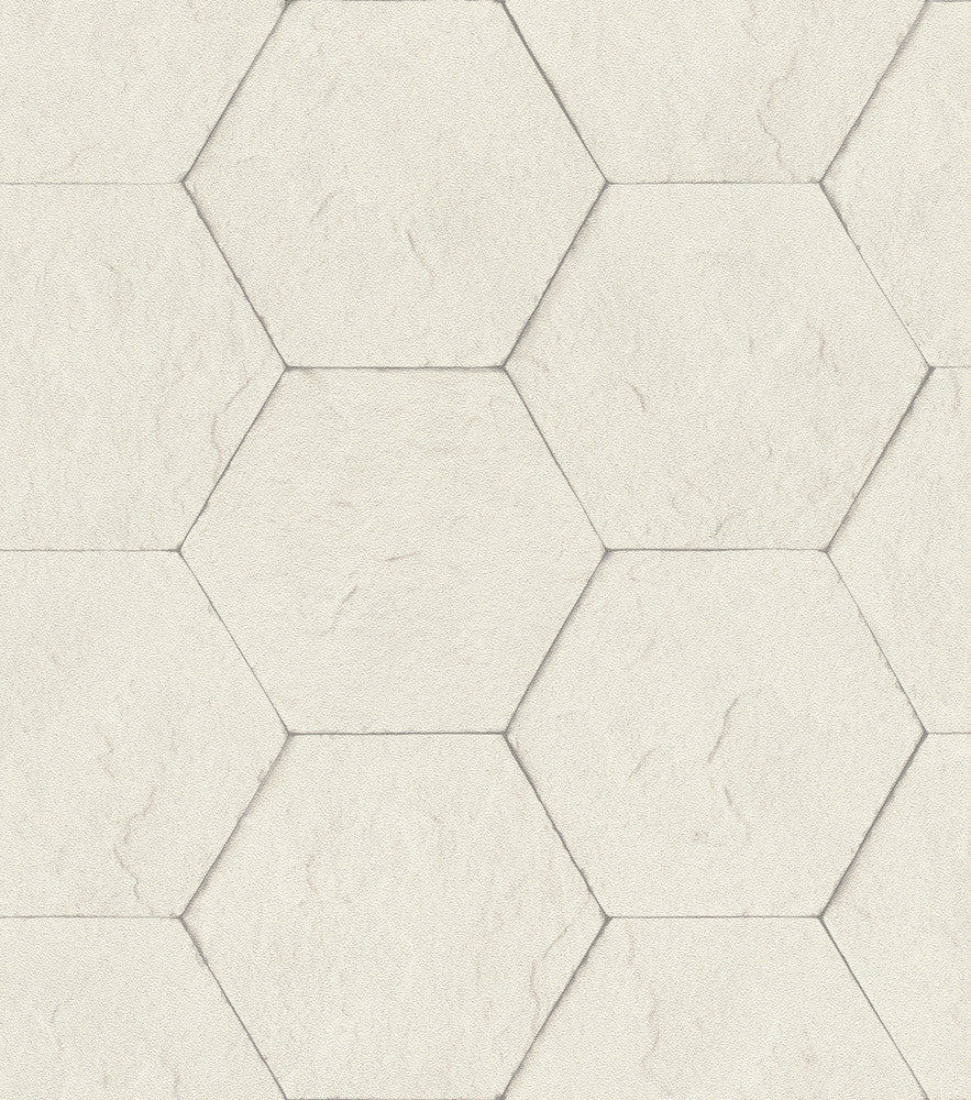 Bascom Dove Stone Hexagon Wallpaper by Advantage Designer Beyond Textures Covers about 57.8 square feet 21-in by 33-ft long roll Unpasted 3.94 - Swanky Fabrics -