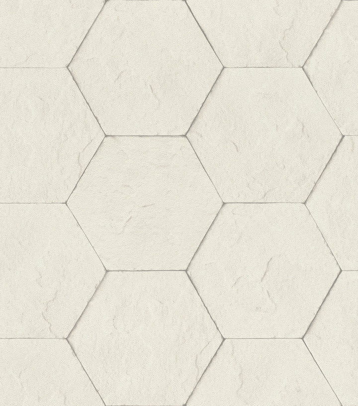 Bascom Dove Stone Hexagon Wallpaper by Advantage Designer Beyond Textures Covers about 57.8 square feet 21-in by 33-ft long roll Unpasted 3.94 - Swanky Fabrics -