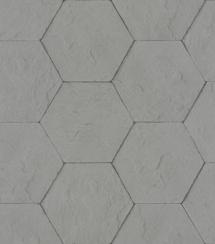 Bascom Dark Grey Stone Hexagon Wallpaper by Advantage Designer Beyond Textures Covers about 57.8 square feet 21-in by 33-ft long roll Unpasted 3.94 - Swanky Fabrics -