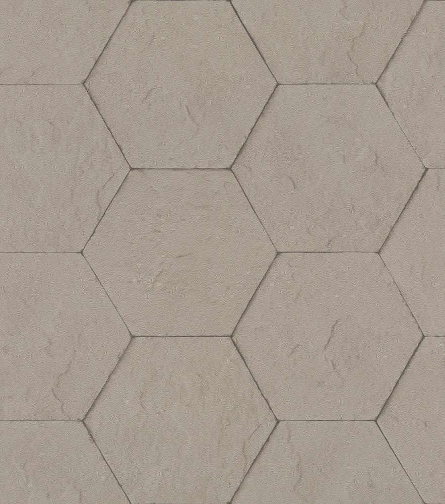 Bascom Light Grey Stone Hexagon Wallpaper by Advantage Designer Beyond Textures Covers about 57.8 square feet 21-in by 33-ft long roll Unpasted 3.94 - Swanky Fabrics -