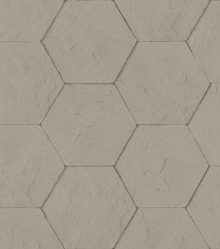 Bascom Light Grey Stone Hexagon Wallpaper by Advantage Designer Beyond Textures Covers about 57.8 square feet 21-in by 33-ft long roll Unpasted 3.94 - Swanky Fabrics -