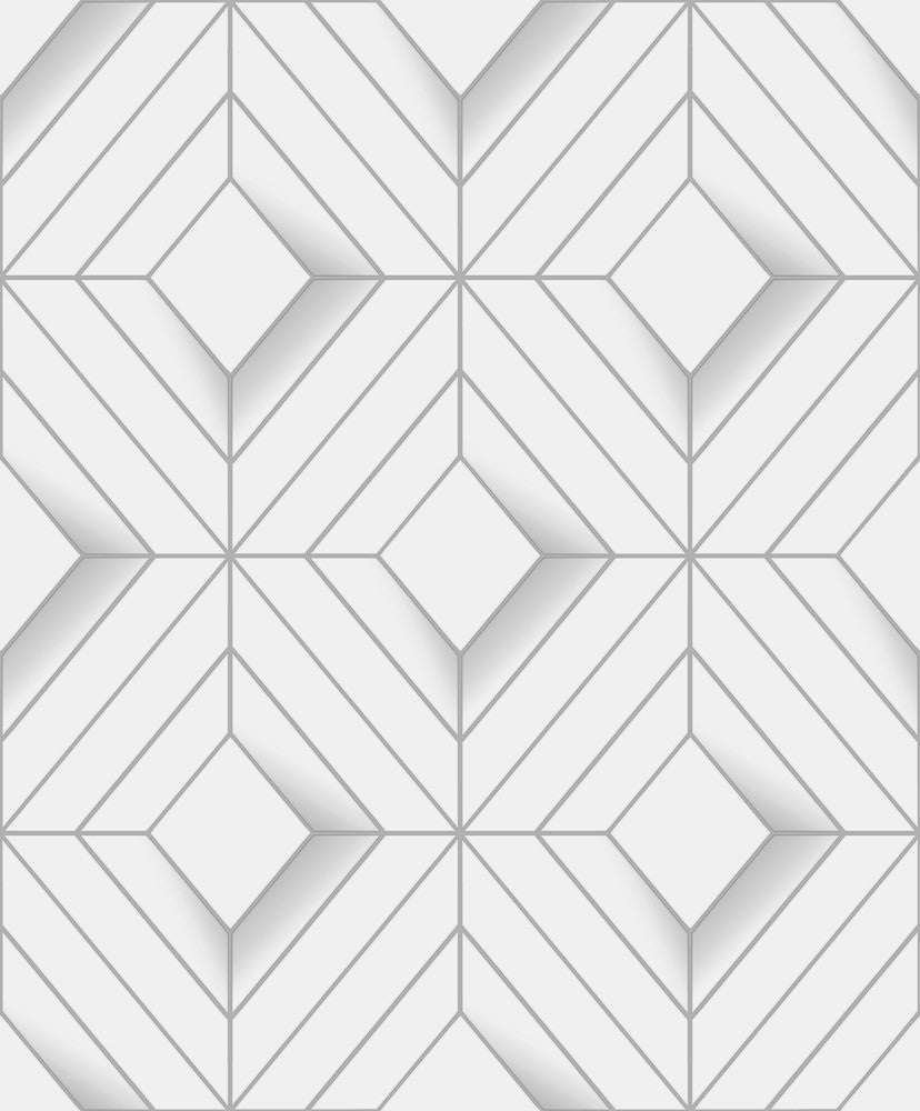 Filmore White Diamond Panes Wallpaper by Advantage Designer Geo & Textures Covers about 57.5 square feet 20.9-in by 33-ft long roll Unpasted 12.5 - Swanky Fabrics -