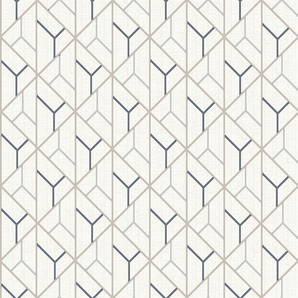 Wilder Cream Geometric Trellis Wallpaper by Advantage Designer Geo & Textures Covers about 57.5 square feet 20.9-in by 33-ft long roll Unpasted 20.9 - Swanky Fabrics -