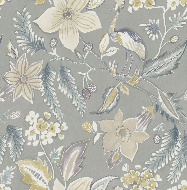 Crestwood Grey Crowned Crane Wallpaper by A-Street Prints Designer Scott Living III Covers about 56.4 square feet 20.5-in by 33-ft long roll Unpasted 20.9 - Swanky Fabrics -