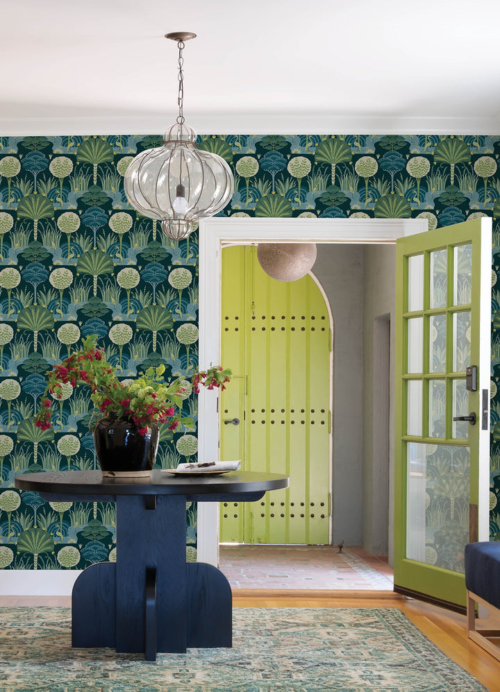 Mandeville Teal Tropical Paradise Wallpaper by A-Street Prints Designer